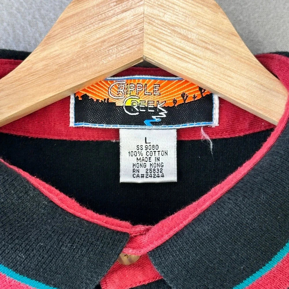 VTG 90s Cripple Creek Polo Shirt Mens L Black Aztec Southwest Heavy Short Sleeve